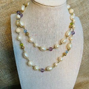 Vintage LCI Liz Claiborne Lucite Pearl Beaded Rosary Style Statement Necklace